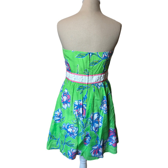 Lilly Pulitzer Green Strapless Floral Print Silk Blend Dress Women's Size 6 NWT - Picture 5 of 10